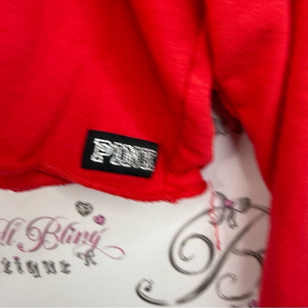 PINK Victoria's Secret sweater logo on back Red Button-Sleeve Cropped Sweatshirt - Picture 5 of 13